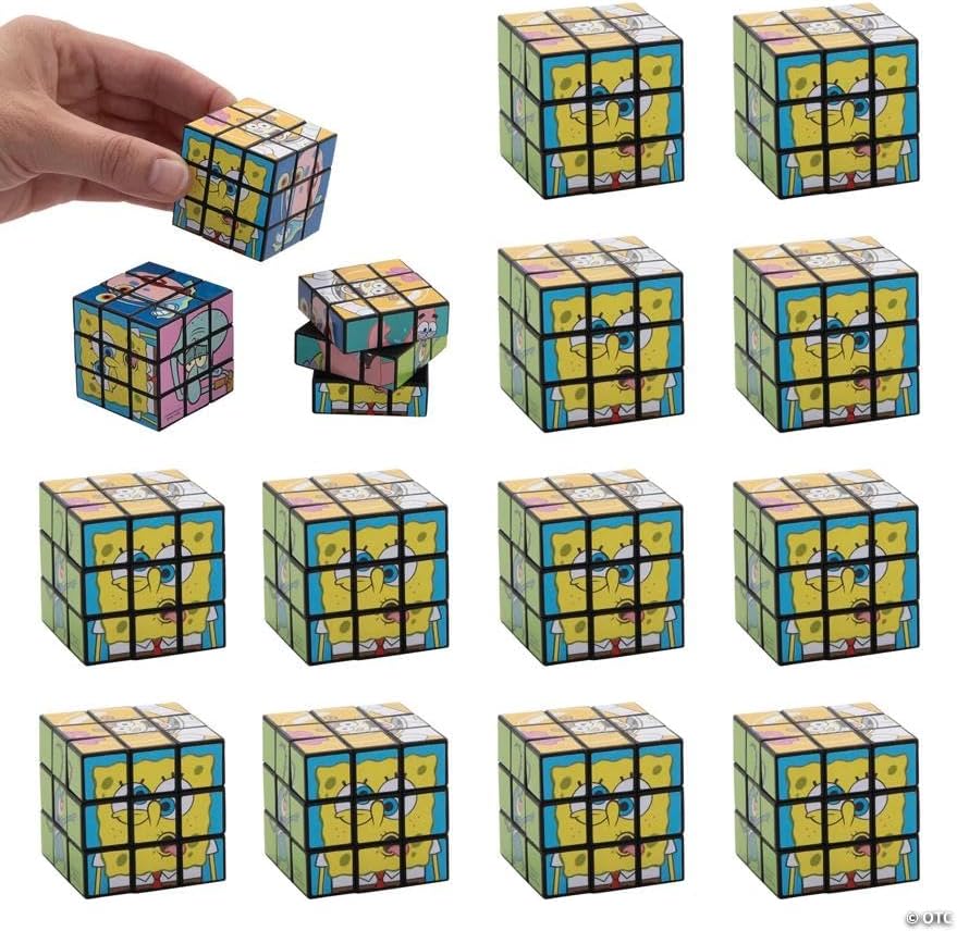 Fun Express 1 1/2" Mini Spongebob Squarepants Character Magic Plastic Puzzle Cubes – 12 Pieces
