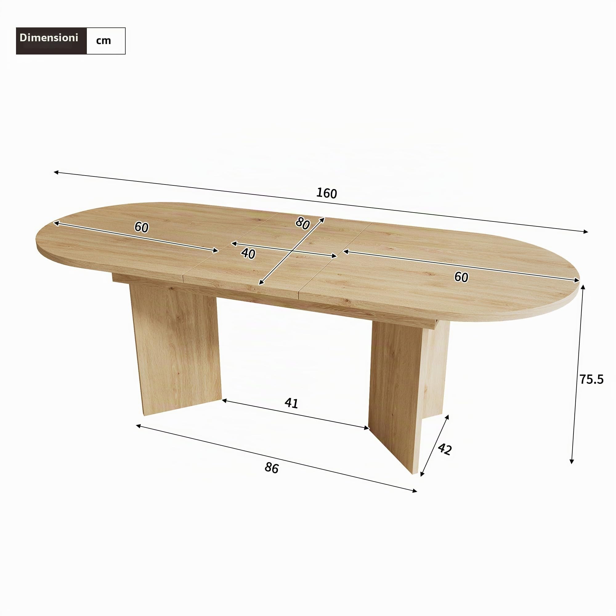 Tavolo da pranzo estensibile, ovale, per 4 fino a 8 persone, tavolo da pranzo ovale con angoli arrotondati, piano del tavolo rinforzato, tavolo da pranzo per cucina, sala da pranzo, sala