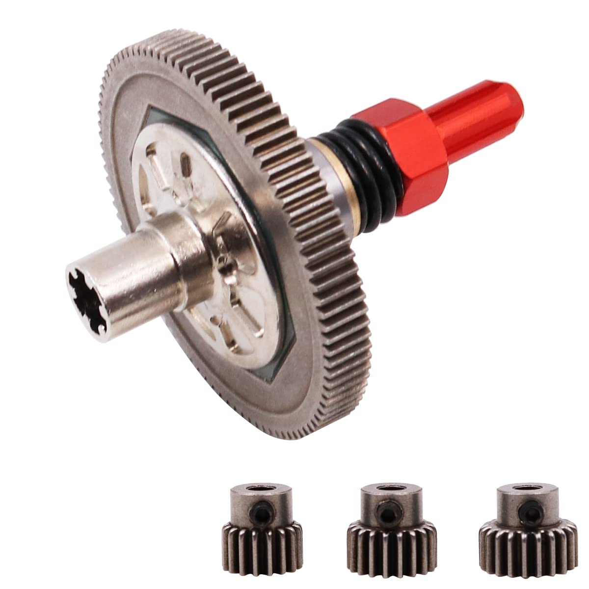 – 91T Spur Gear Slipper Clutch Set with 21T 19T 17T Pinions Gear Set for 1/10 Arrma Senton 4X4 550 Granite 4X4 550 Typhon 4X4 550-Red