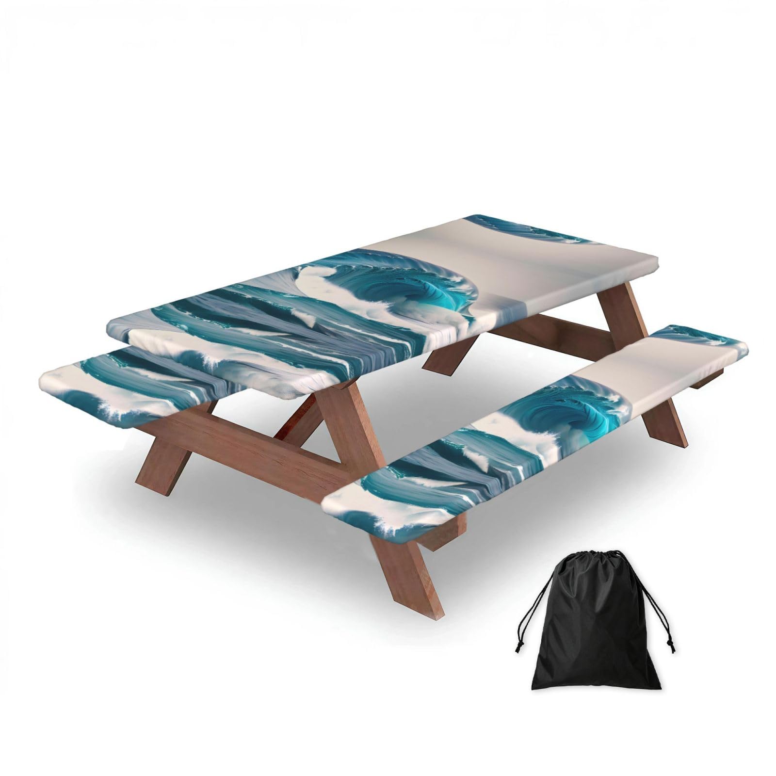 Cartoon blue sea wave Rectangular water-repellent picnic tablecloths, outdoor camping, picnic, BBQ