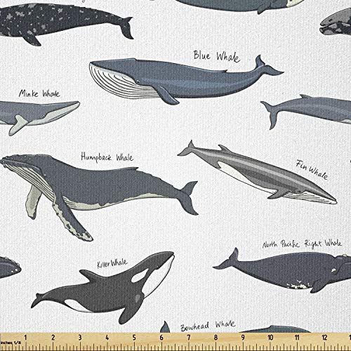 Image of Ambesonne Whales Fabric by The Yard, North Pacific Killer Bowhead Humpback Minke Whale Swimming Ocean, Stretch Knit Fabric for Clothing Sewing and Arts Crafts, 3 Yards, Slate Blue Purpleblue