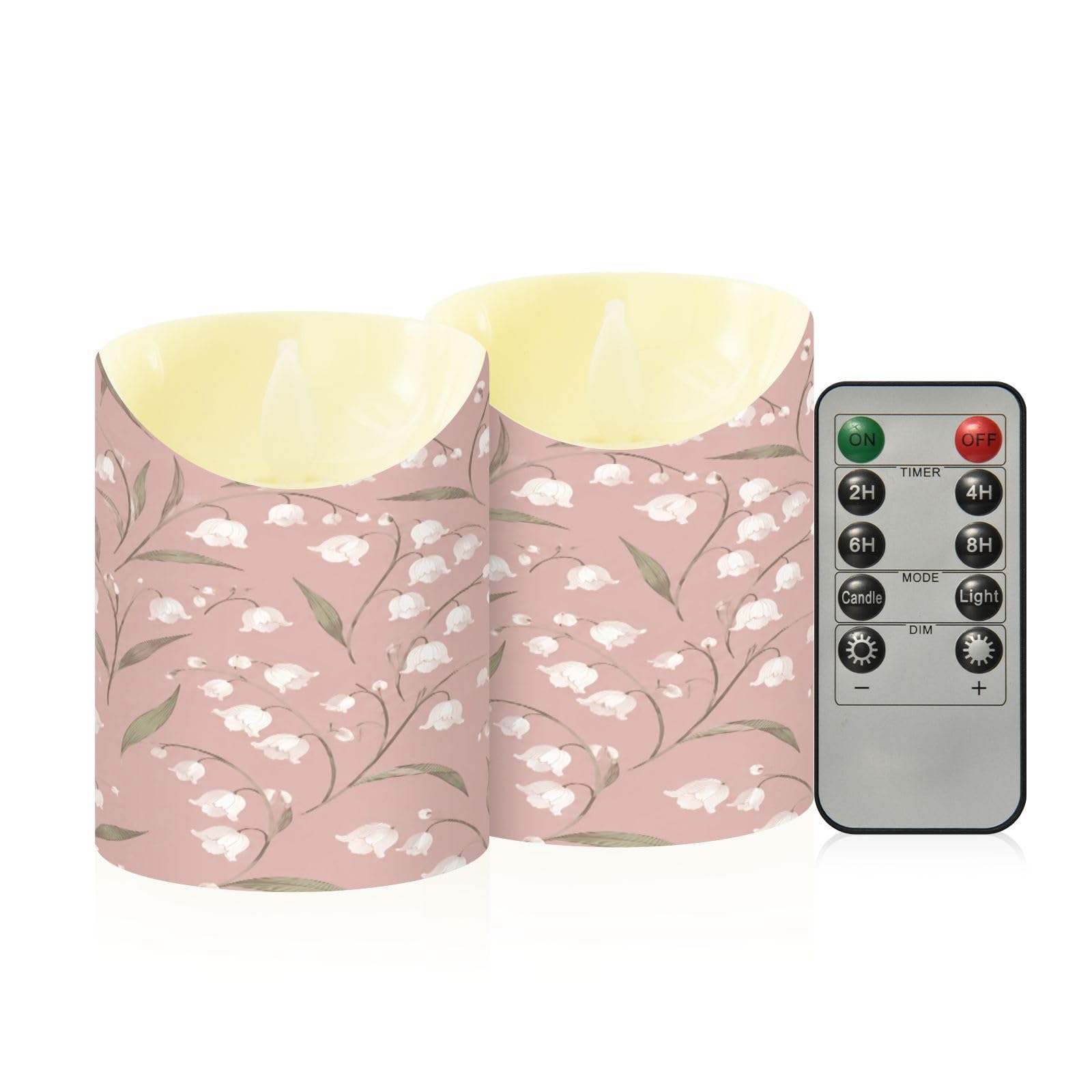 Cgiub Lily Flameless Candles with Timer 2pcs Battery Operated Flickering Flameless LED Pillar Candles for Holiday Home Wedding Fireplace Decor