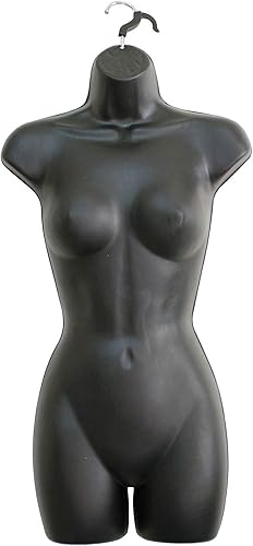 Miniatura 26 de DisplayTown Maniquí femenino a la cadera, torso largo, espalda hueca, cuerpo apilable, con gancho para colgar, para exhibición de camisetas, Blanco