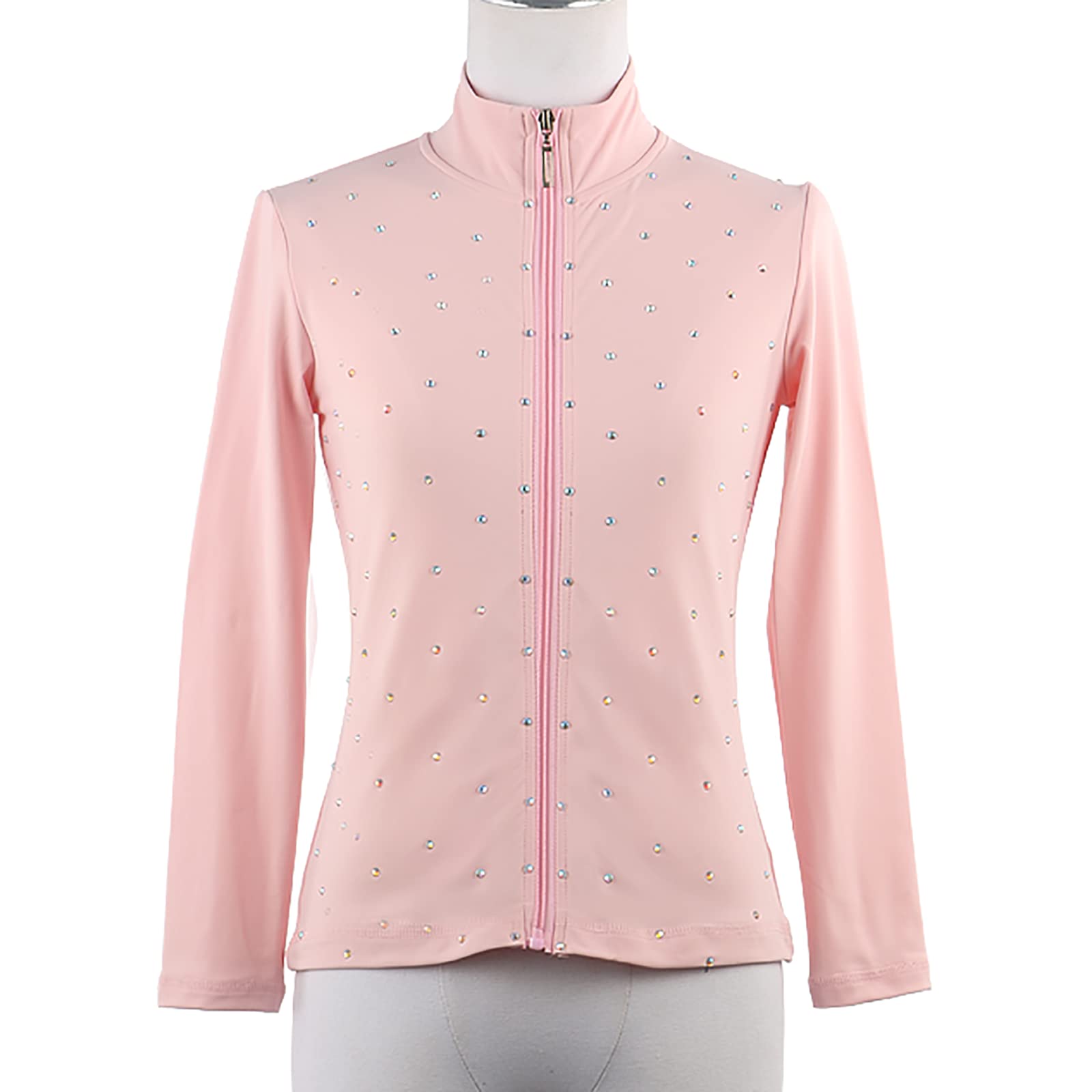 Chaquetas de Patinaje Artístico con Pedrería Mujeres Niñas Alta Elasticidad Abrigos de Patinaje sobre Hielo Ropa de Patinaje de Competición Alto Rendimiento(Size:XXS.,Color:Rosa)