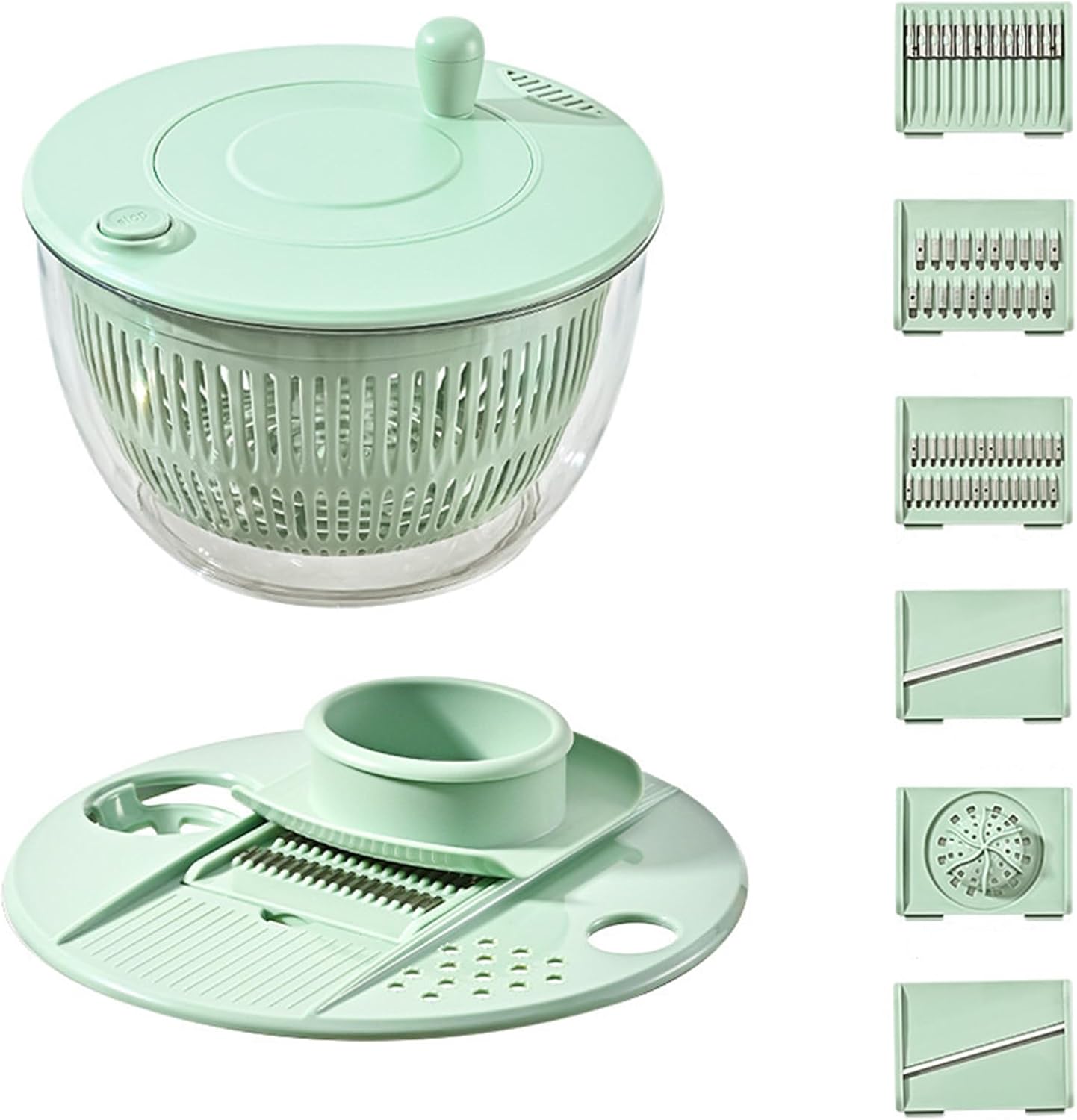 Salad Spinner With Slicer, Includes A Vegetable Washing Bowl and A Fruit, Herb, and Lettuce Dehydrator for Efficient Salad Making and Food Washing, Compact Space Saving Storage