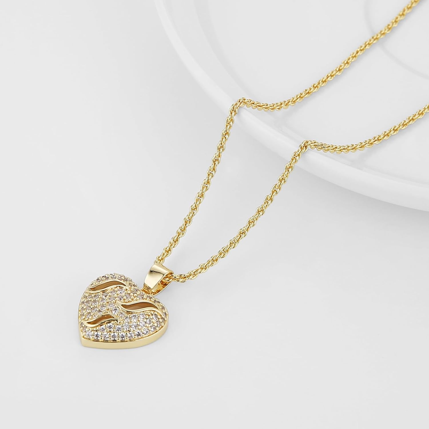 AsAlways Heart Necklace for Women Dainty Samll 14K Gold Plated Cubic Zirconia Love Heart Pendant Necklace Jewelry Gift - Image 4