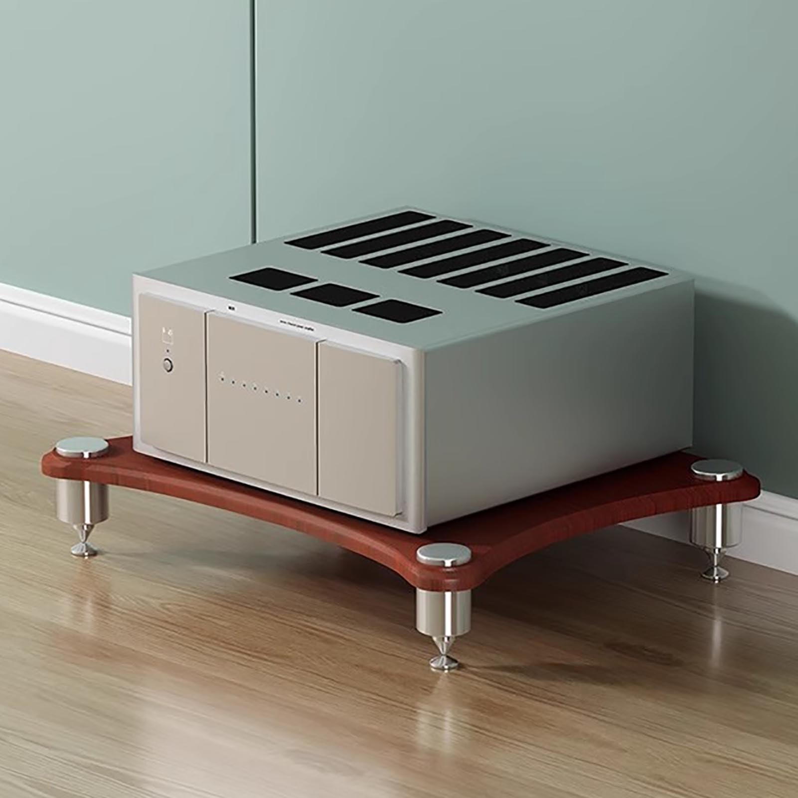 Mobile a 4 ripiani per TV e console di gioco, scaffale aperto per stampanti e giradischi, design in legno naturale, versatile supporto multimediale