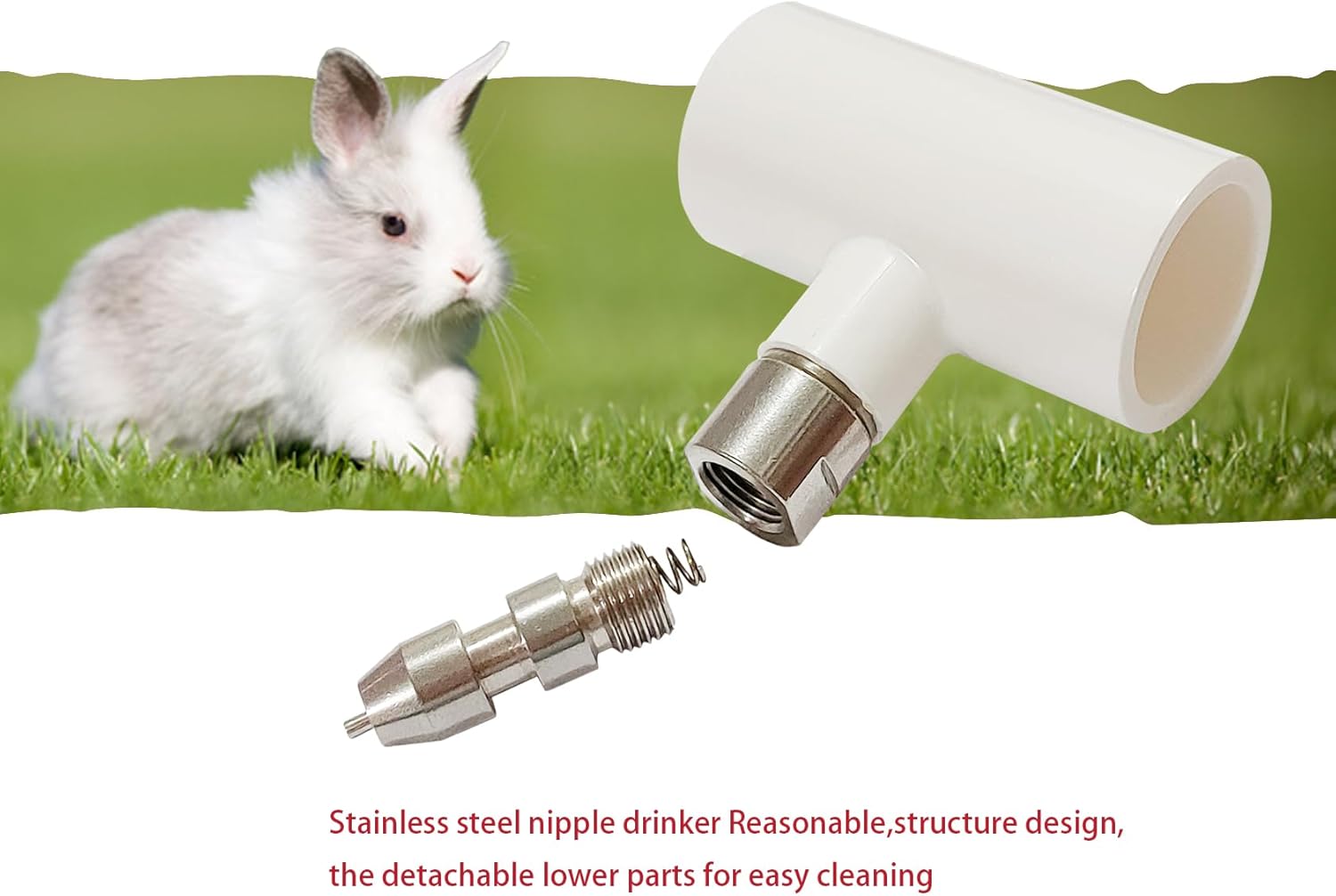 Stainless Steel Automatic Water Nipple System Kit with 1/2 Inch PVC Tee for Rabbits, Bunnies, Mouse(10pcs)