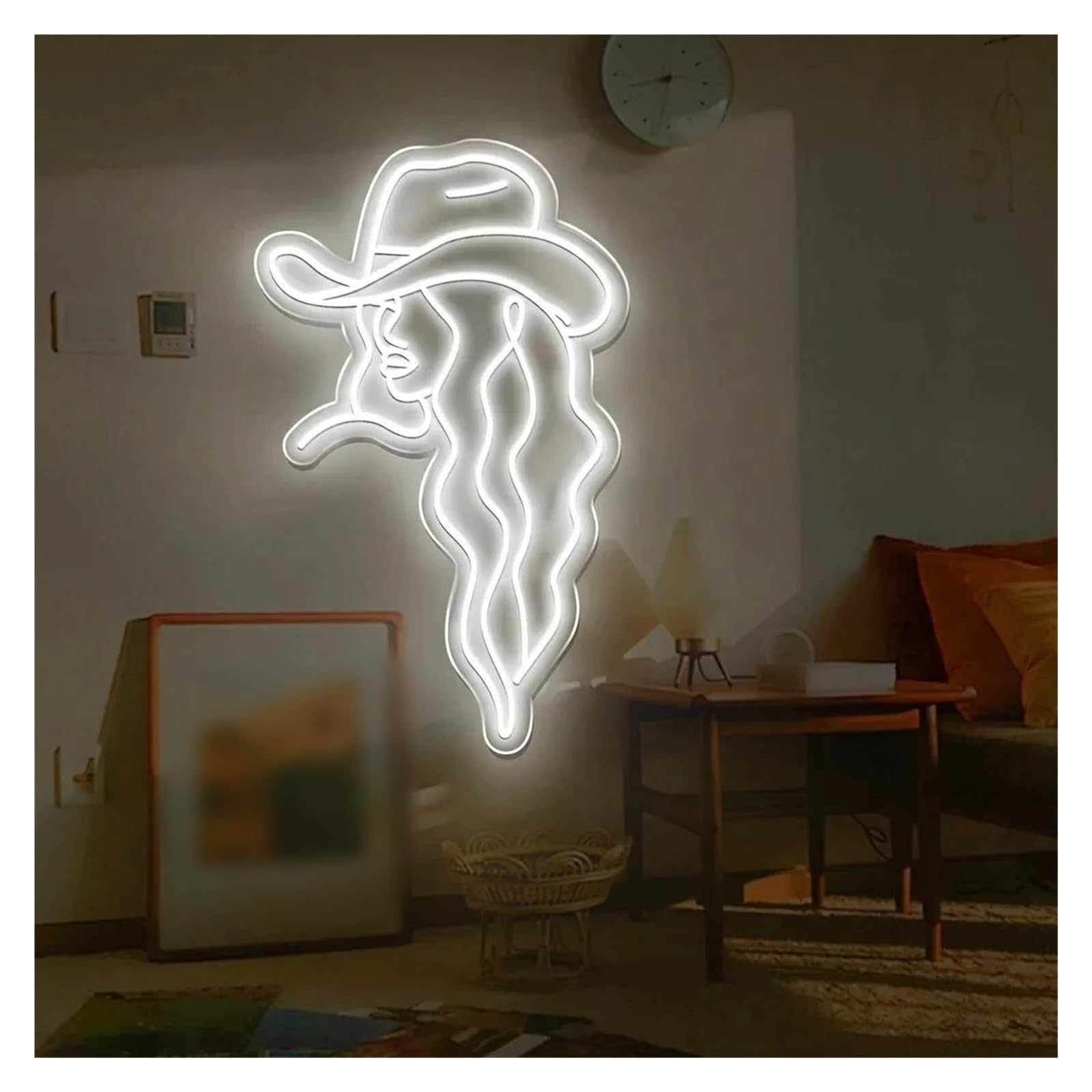 LEMST Signs Lamp Cowgirl Neon Sign Cowgirl Light Decor Wall Decor Living Room Bedroom Decor Bar 40x23cm(White)