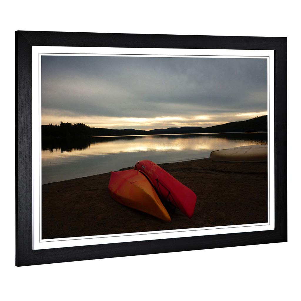 Big Box Art Framed Print of Canoeing Lake Landscape Design | Wall Art Picture | Home Decor for Kitchen, Living, Dining Room, Bedroom, Hallway, Office, Black, A2 / 24.5x18 Inch / 62x45cm
