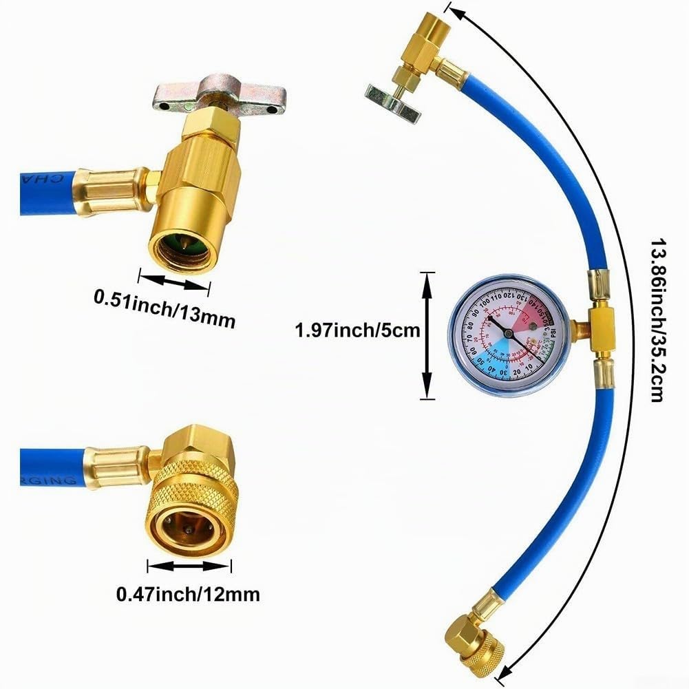 BPV31 Kit de valve de robinet de perçage compatible avec les tuyaux de 6,35 mm de diamètre extérieur, 5/16" et 3/8", Kit de tuyau de recharge R134a pour manomètre de réfrigérateur