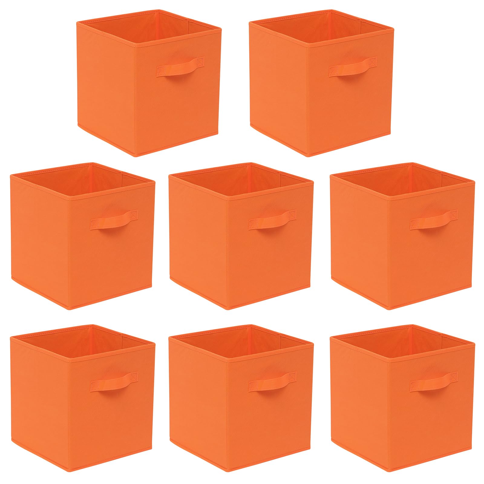 BonChoice Foldable Storage Cubes Boxes Pack of 8 with Handle for Home Organization, Fabric Wardrobe Storage Box Organizer Basket Bins for Clothes Toys, Collapsible&Durable (8, Orange, 26.5x26.5x28cm)