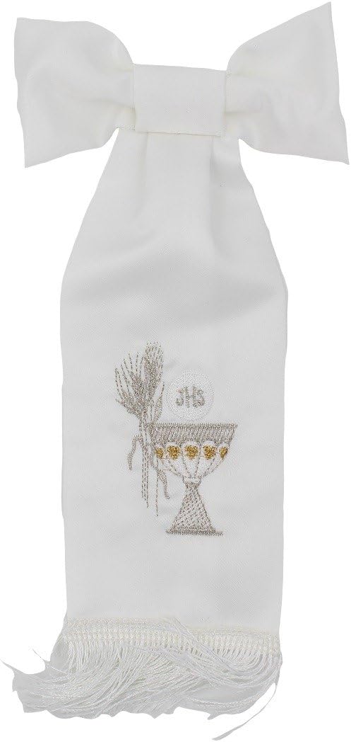 First Holy Communion White Boy Armband JHS and Chalice with Silver and Gold Tone Accents