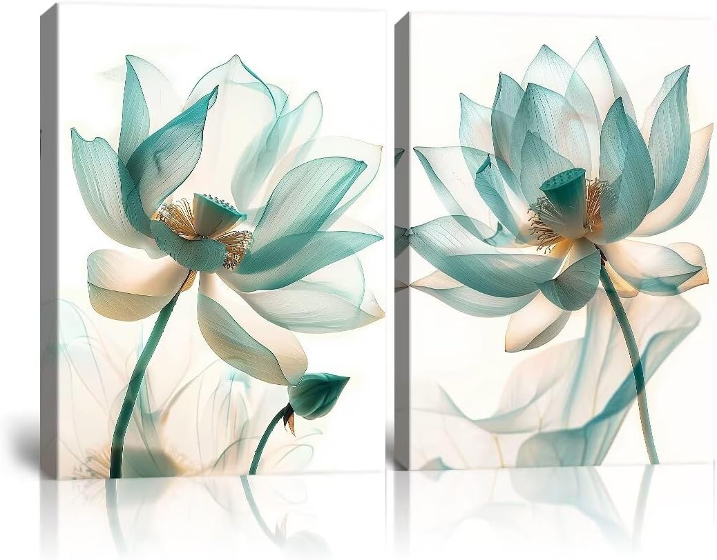 Yellow and Gray Flowers Canvas Wall Art Tulip Picture Prints Artwork Modern Floral Wall Decor for Living Room Bedroom Bathroom Decor Plant Painting Framed 2 Pieces