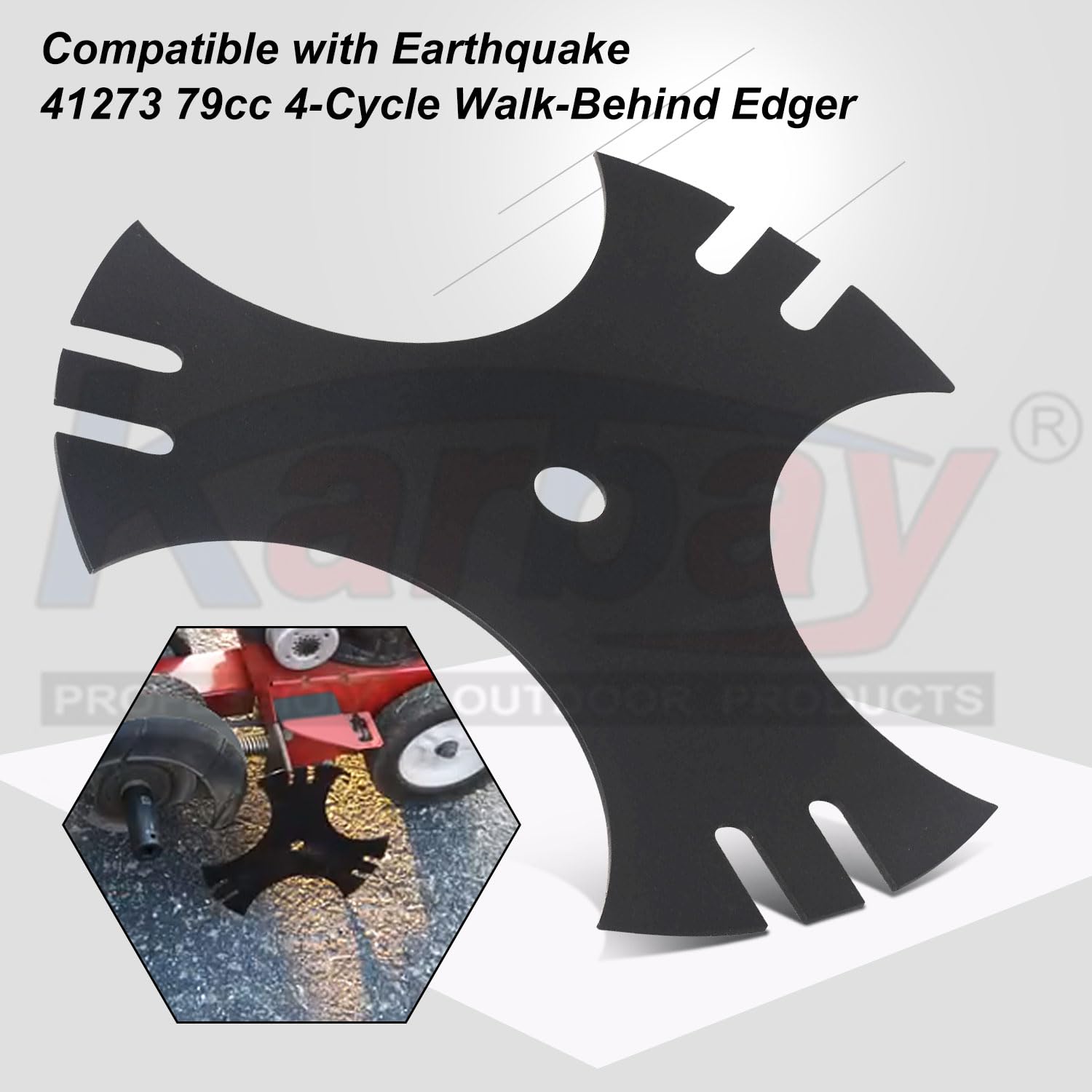 Karbay Paquete de 2 cuchillas de triple punta de 79 cc compatibles con Earthquake 41273 79 cc 4 ciclos Walk-Behind Edger, ayuda a lograr tareas de césped, acera y borde de entrada