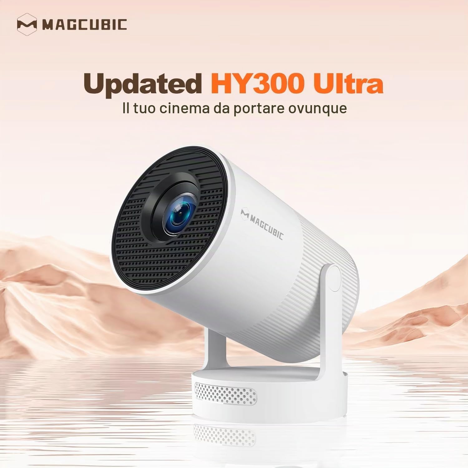Proiettore HY300 Pro+ con altoparlante integrato da 5 W, 1920 x 1080p, Android 14, 8000 lumen, WiFi 6, BT5.4, portatile, per esterni (HY300 Pro New-White)