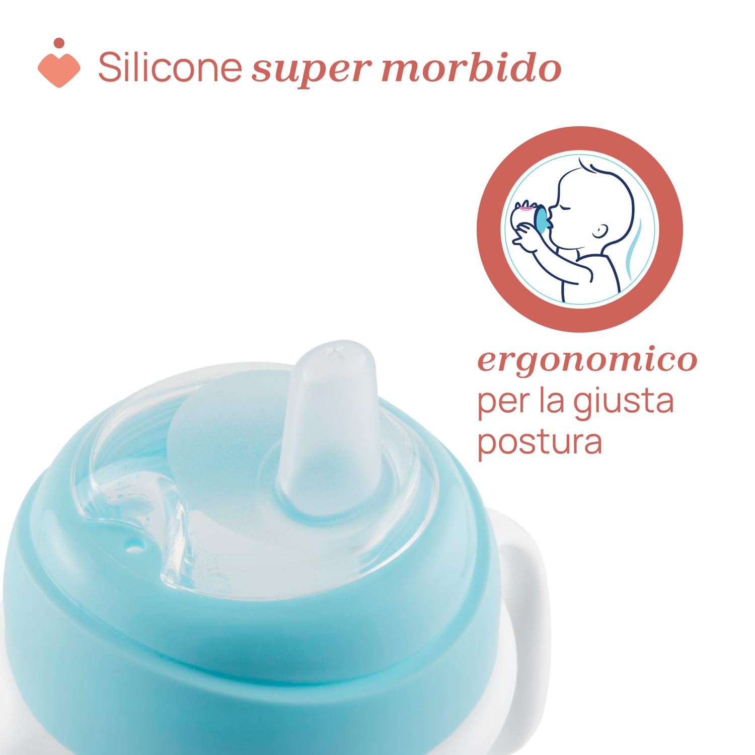 Chicco Transition Cup Bicchiere Antigoccia per Bambini 200ml, 1 Tazza Biberon 4+ Mesi per Imparare a Bere, con Beccuccio Ergonomico in Silicone, Doppia Valvola Anticolica, senza BPA - Azzurro