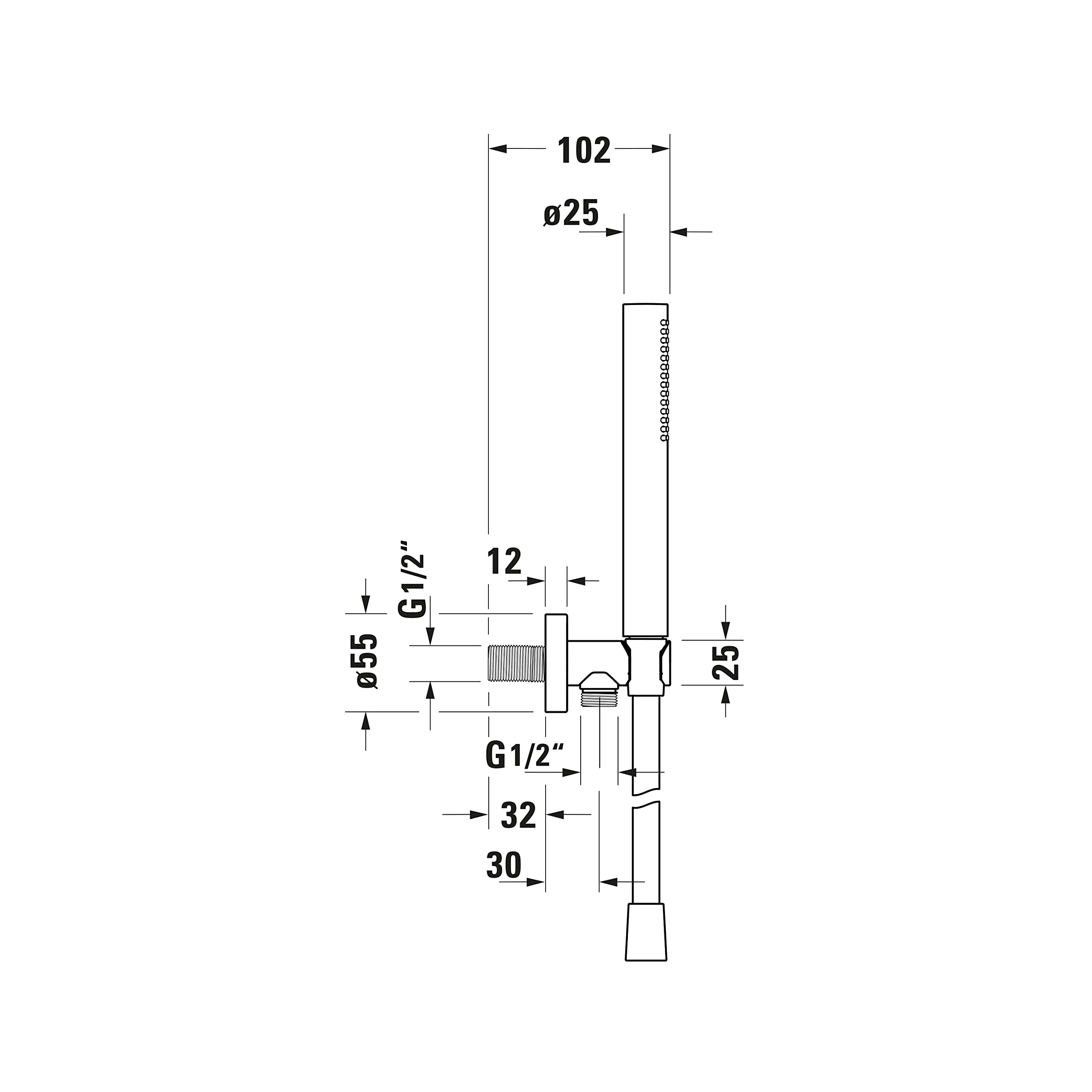 Set de douche universel Duravit, douchette ronde à économie d'eau, coude de raccordement mural, flexible de douche, chromé