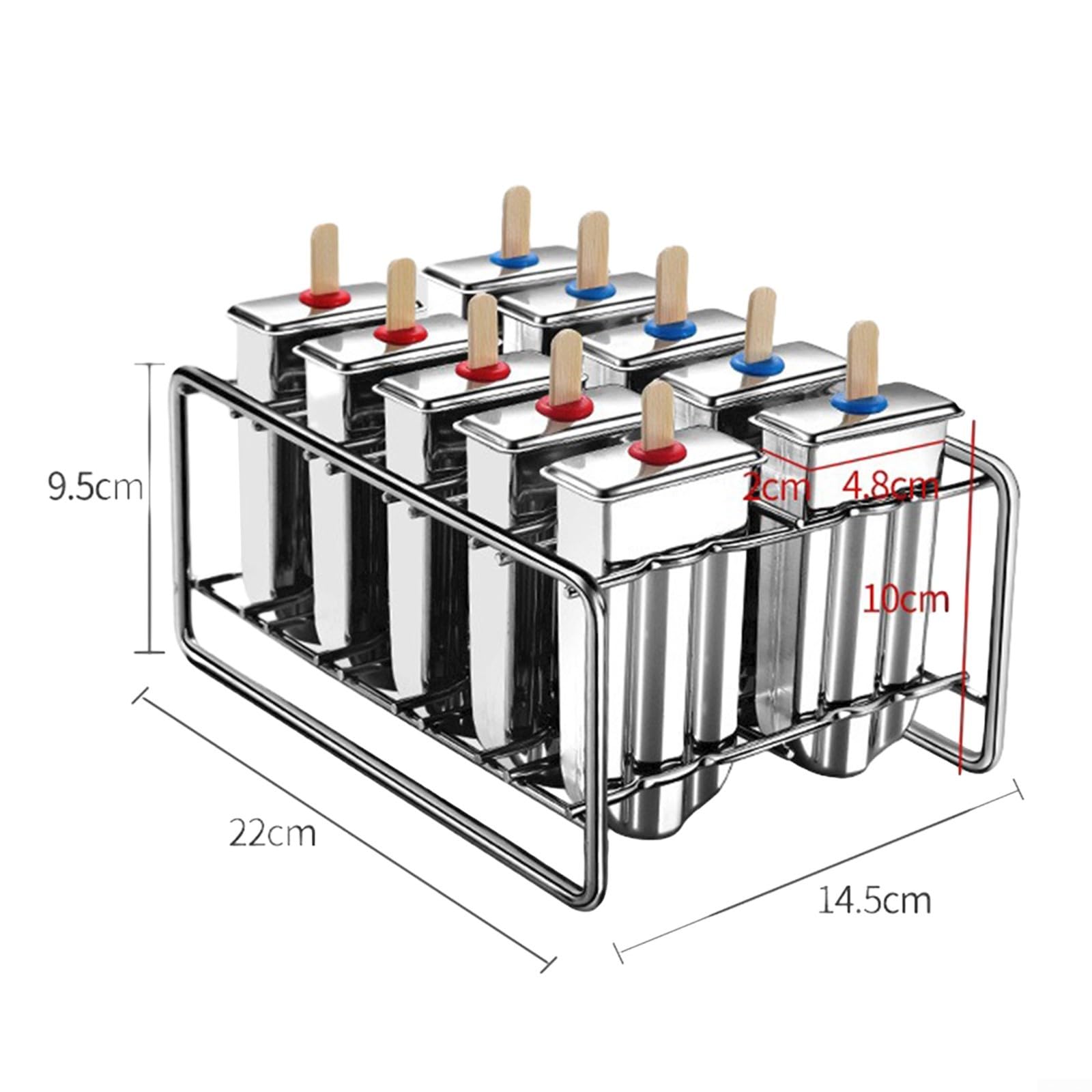 Molde para paletas de acero inoxidable, molde de helado con extraíble para disfrutar de una amplia variedad de golosinas caseras como múltiples paletas (10)
