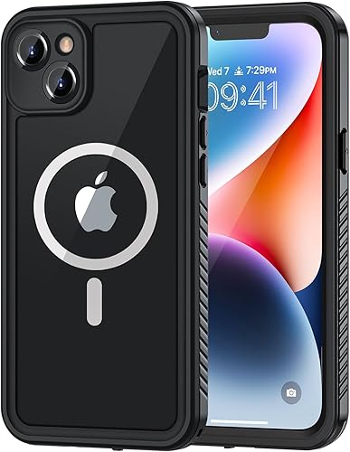 Lanhiem Funda magnética para iPhone 14, impermeable, a prueba de polvo, a prueba de golpes, con protector de pantalla integrado compatible con