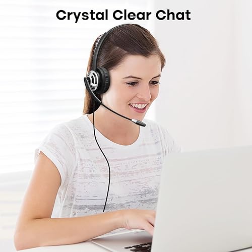 Miniatura 7 de MKJ Auriculares USB con micrófono para PC, auriculares de computadora con micrófono de cancelación de ruido para centro de llamadas y oficina,
