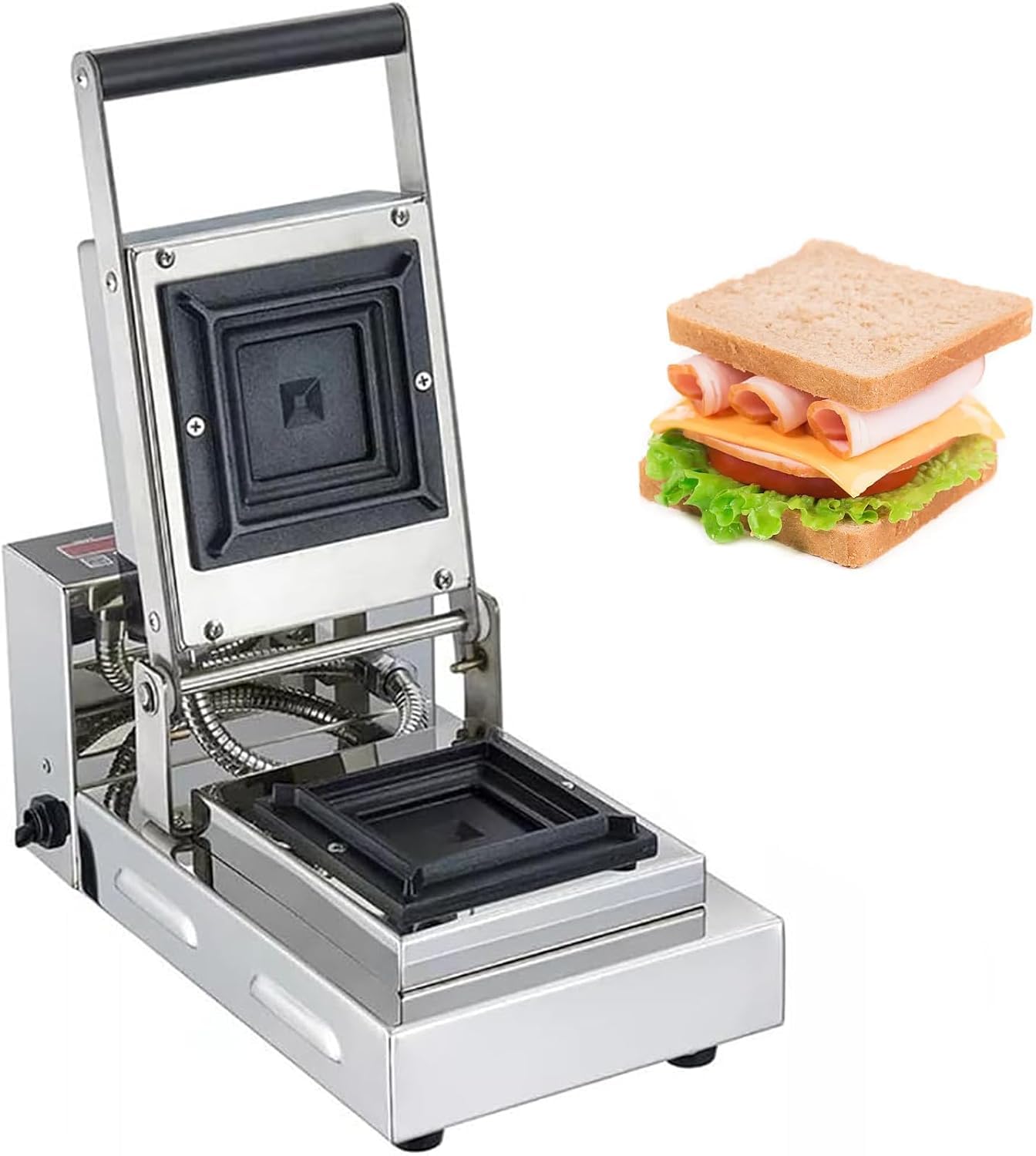 Eiwitany Electric Commercial Sandwich Maker Panini Grill, with Adjustable Temp and 0-5min Timer, Suitable for Burgers, Steaks & Bacon Cooking