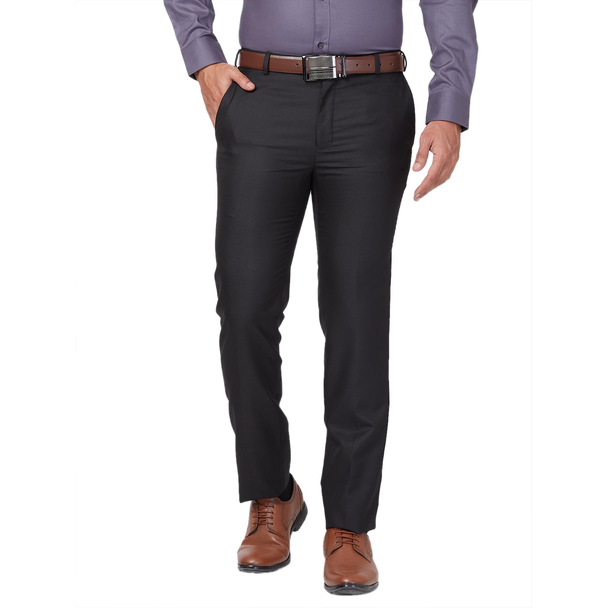 raymond Men's Slim Fit Solid Pattern Polyester Blend Pleated Formal Trouser-picture-20