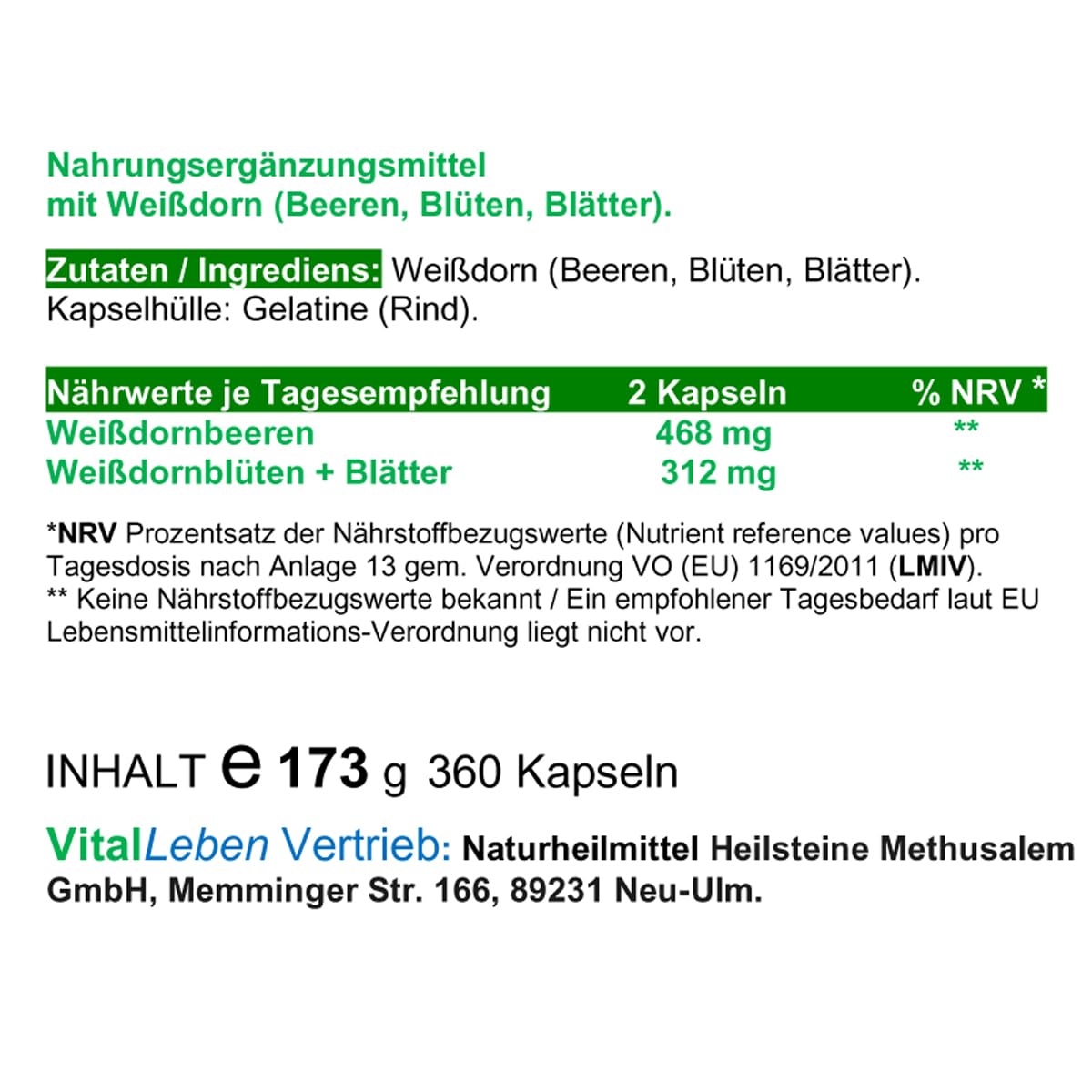 WEISSDORN Weißdorn HERZ-KREISLAUF 1080 Kapseln 3x360 "HERZKRAUT" NATUR pur Weißdornbeeren & Weißdornblätter & Weißdornblüten. OHNE ZUSATZSTOFFE. 27100-7