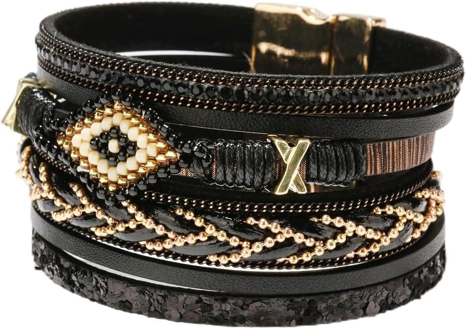 Leather multilayer bracelet Ladies bracelet women closure