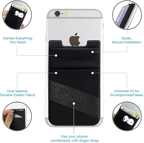 Miniatura 5 de Billetera para teléfono, tarjetero con correa para el dedo, soporte elástico para tarjetas de crédito para funda de teléfono, compatible con iPhone,