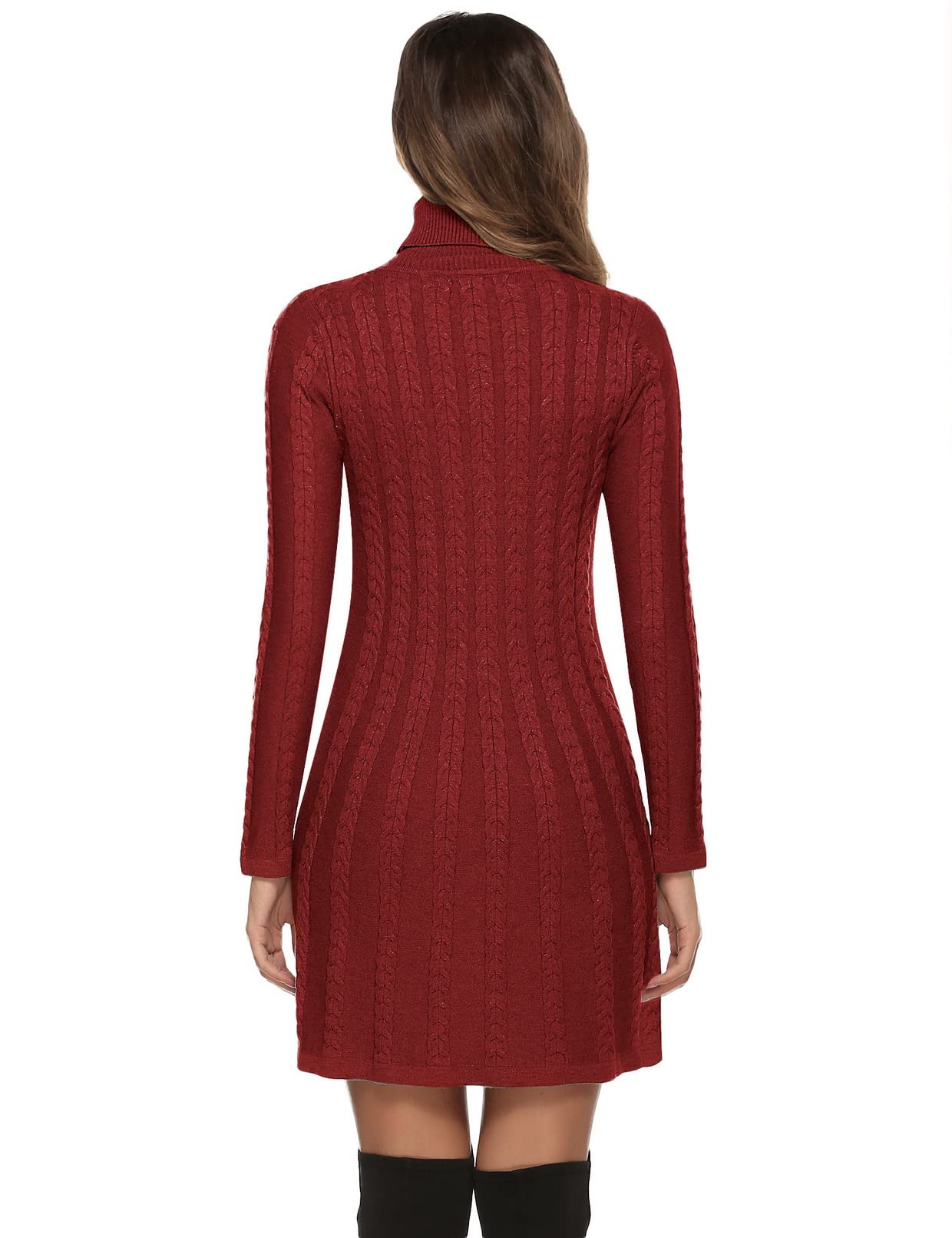 Gyabnw Vestito Casual Donna Invernale in Maglione Abito Vita Alta Elegante in Girocollo di Orlo Svasato Abito Linea A in Maglia al Ginocchio Caldo di Moda Treccia Ritorta