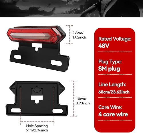 Miniatura 6 de Luz trasera de bicicleta eléctrica, luz trasera de bicicleta eléctrica de alto brillo, reflector trasero de bicicleta de 48 V con conector SM, luz