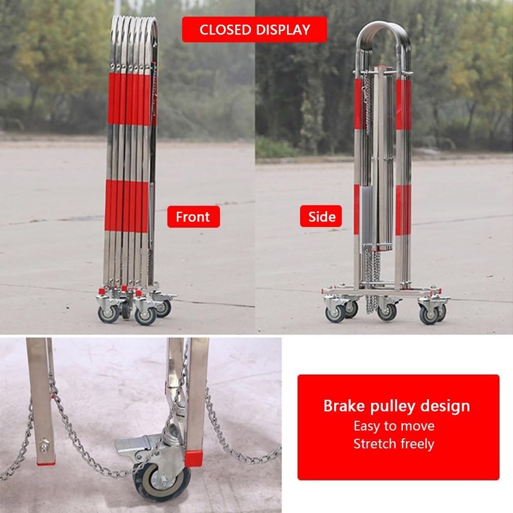 Expandable Metal Barricade - Mobile Crowd Control Barrier with Wheels, Retractable Safety Fence, Foldable Traffic Barrier for Outdoor Events & Garage Use (1.1x10m)