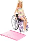Doll with Wheelchair and Ramp, Kids Toys and Gifts, Blonde, Barbie Fashionistas, Rainbow Romper, Clothes and Accessories