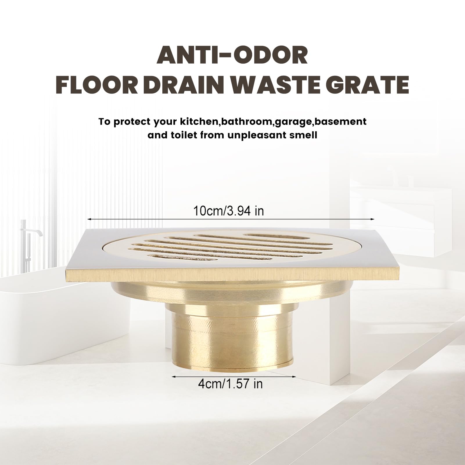 Siphon De Sol Carré en Laiton, Grille à Déchets de Douche Moderne pour la Maison, Fixation Durable et Efficace, Siphon de Sol de Salle de Bain et Cuisine