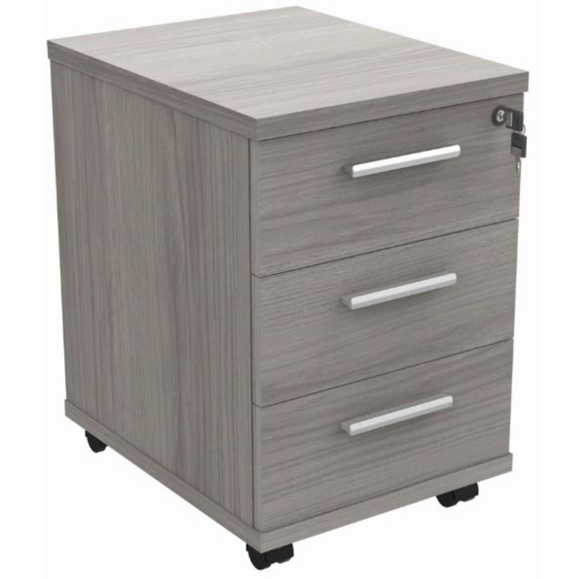 Ashvale Lytham Office Pedestal 3-Drawer Storage | Under Desk Drawers | Lockable Top Drawer | Grey Oak