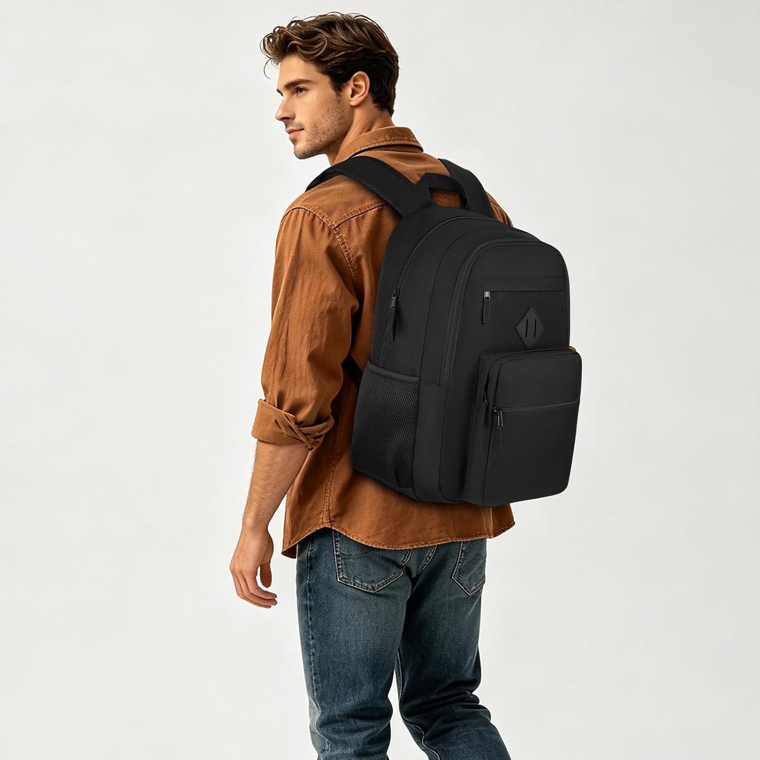 Black Backpack, School Backpack for Boys Girls, Lightweight Casual High School Bookbag, Daily-use Travel Laptop Backpack Fits 15.6 Inch Notebook