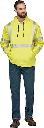 Bulwark FR Men's Hi-Visibility Pullover Hooded Fleece Sweatshirt, YellowGreen