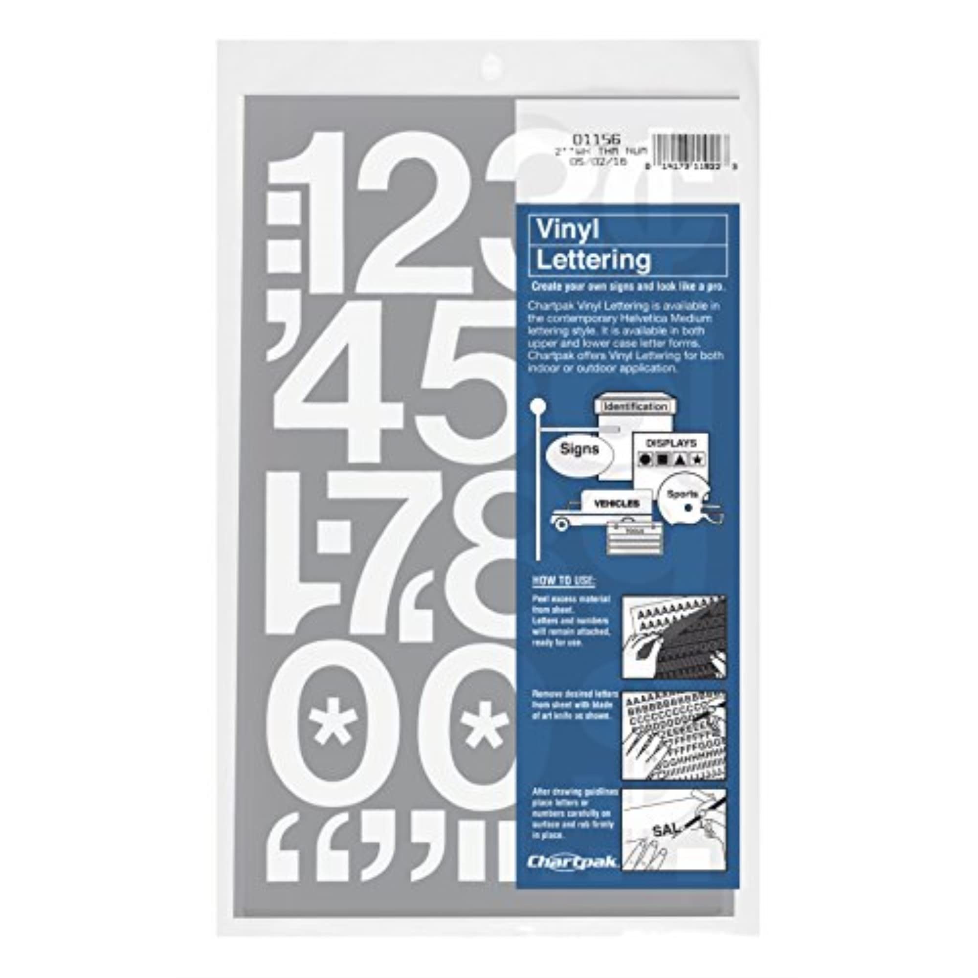 Chartpak Self-Adhesive Vinyl Numbers, 2 Inches High, White, 12 Numbers per Pack (01156) — image 1