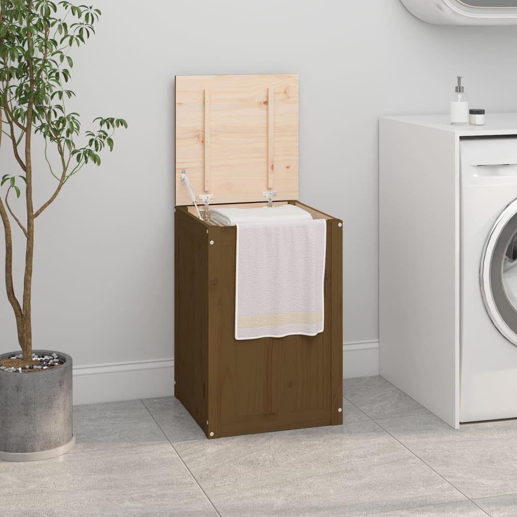 Coffre à linge 44x44x66 cm avec grand espace de stockage en pin marron miel