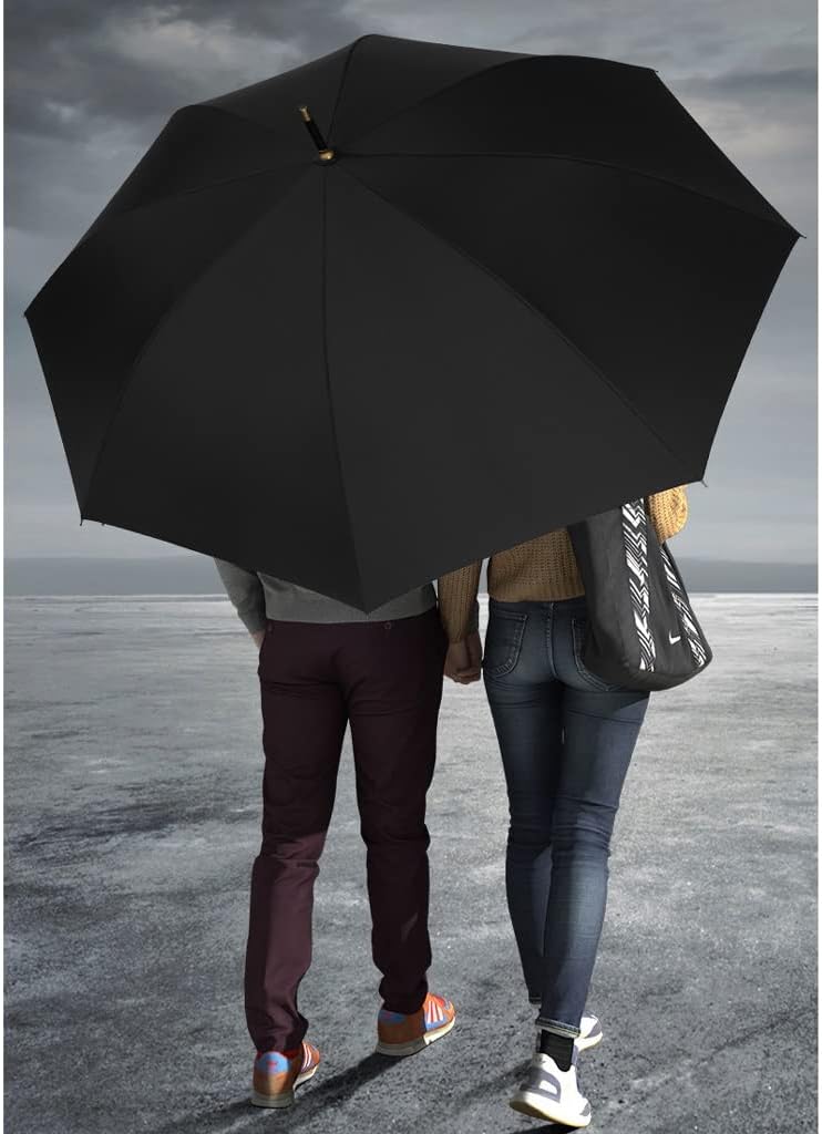 Umbrella Long Handle Golf Umbrella Retro Wooden Handle Business Umbrella Golf Straight Handle Umbrella Multifunctional Umbrella (Black)