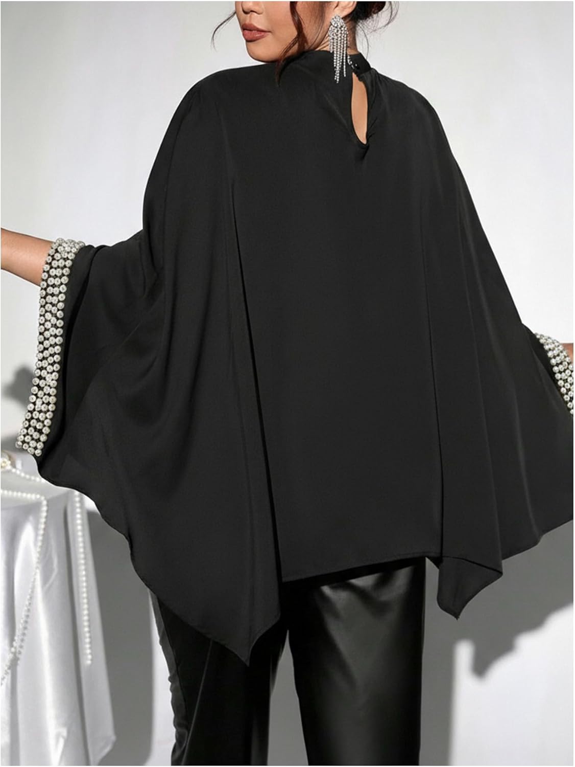 Women's Plus Size Pearl Shirts Sparkly Glitter Poncho Going Out Date Night Top Party Club Business Outfit