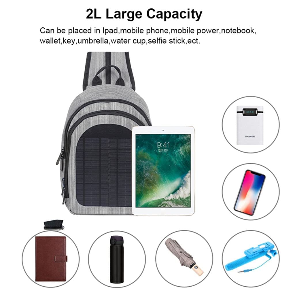 Zaino per laptop da lavoro, per attività all'aperto, impermeabile, con pannello di ricarica solare, grigio., Rucksack
