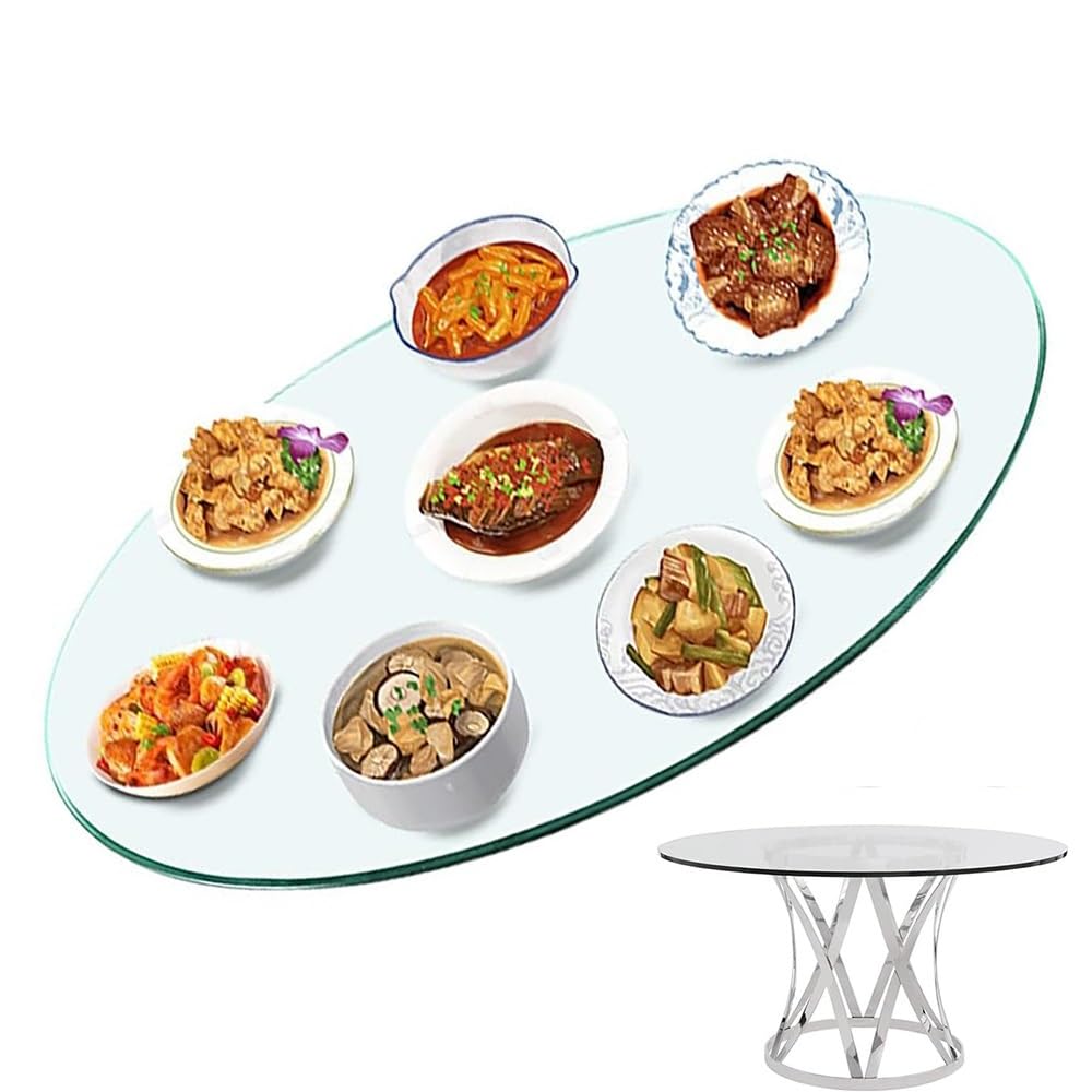 Plateau de table rond en verre trempé 95cm protection transparente haute résistance