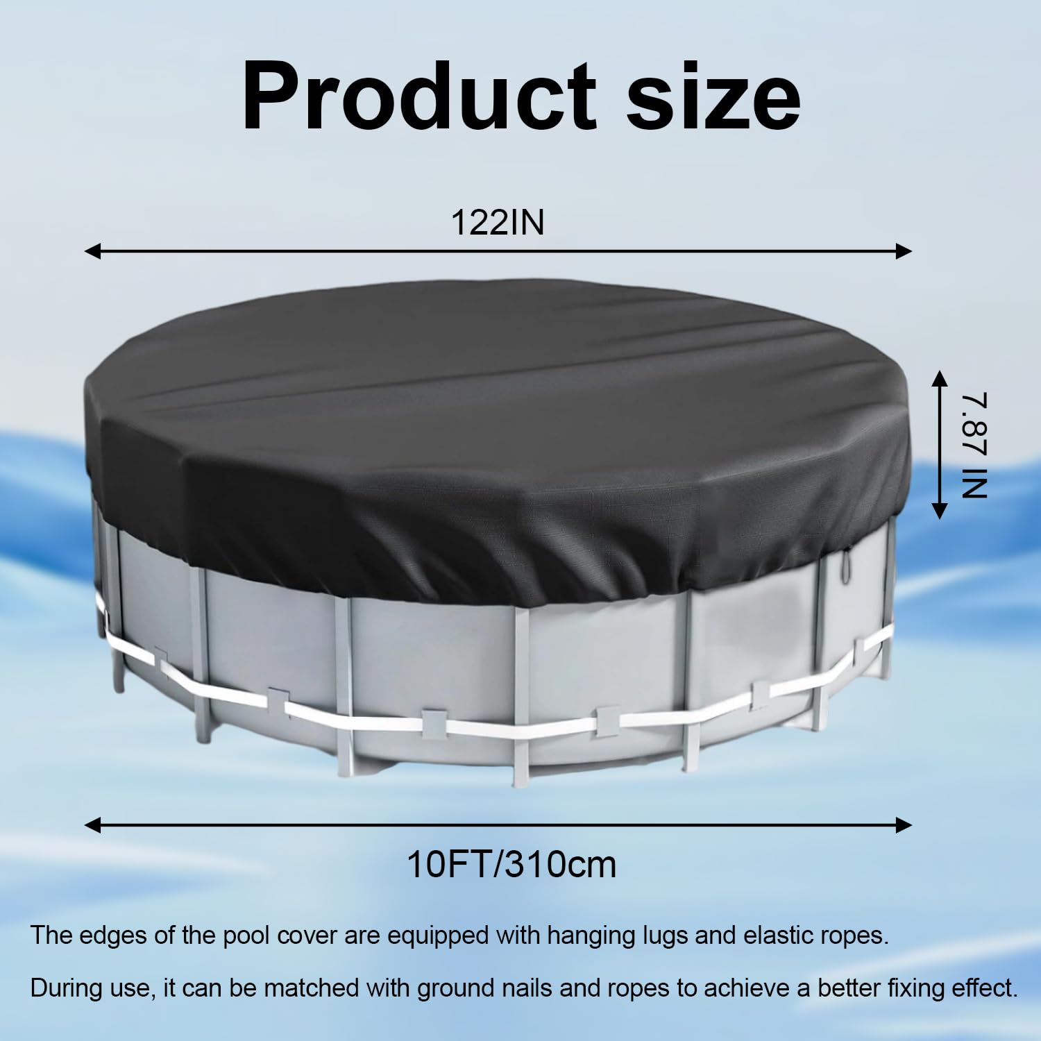Couverture de Piscine Ronde bâche Protection,310cm, Noir