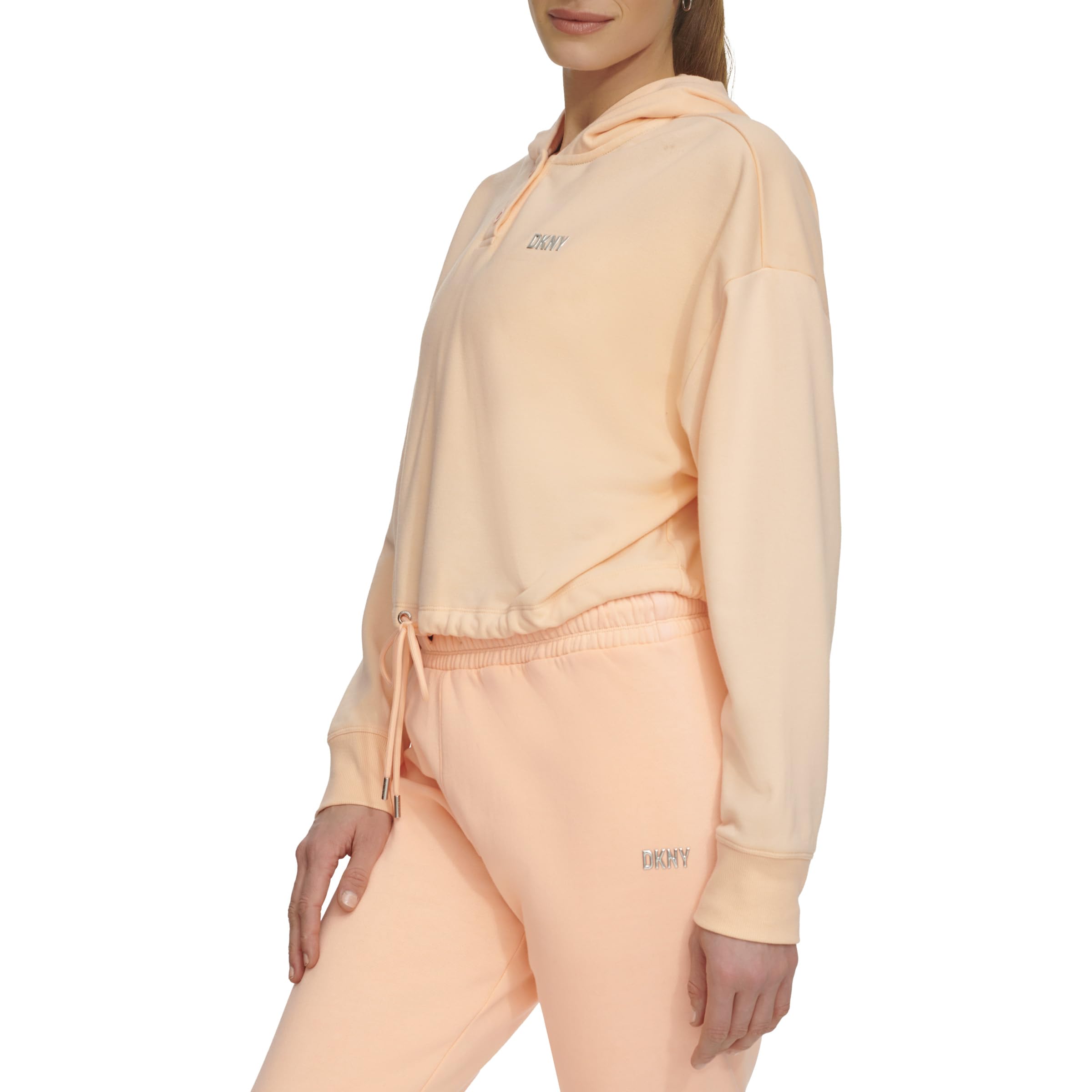 DKNY Metallic Bubble Logo Button Front Hoodie With Drawcord Sudadera con capucha Mujer (Pack de 1)