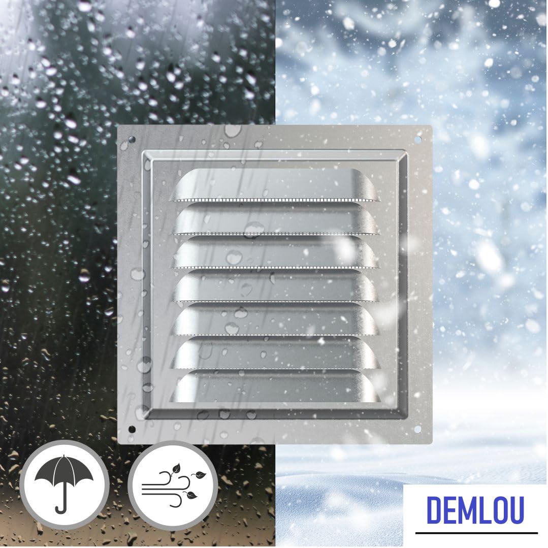 Griglia di Ventilazione in Acciaio Zincato – Copertura con Rete Protettiva – Antiruggine per Parete o Soffitto – Griglia Quadrata 250 x 250 mm – Uso Interno ed Esterno.