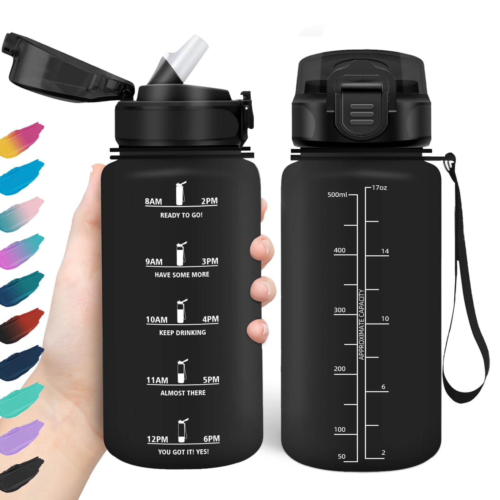 Gourde HoneyHolly 500 Ml Avec Paille – Marqueur De Temps Motivation – Sans BPA – Étanche – Pour Sport, école, Bureau - 11