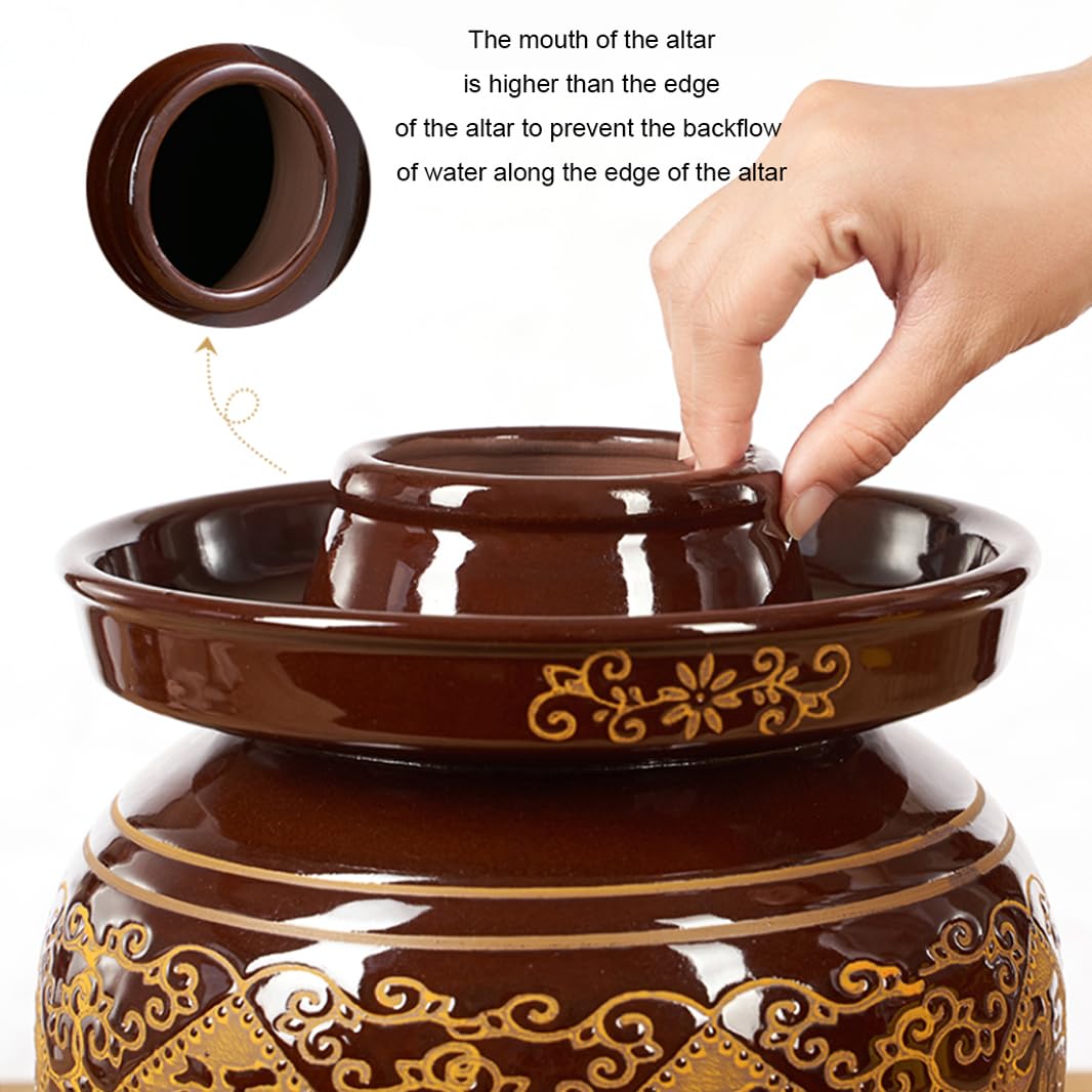 Ceramiczny słoik na ogórki z pokrywkami, duży tradycyjny chiński porcelanowy słoik na ogórki, ceramiczny garnek do fermentacji z uszczelką wodną (8 l)(8L)