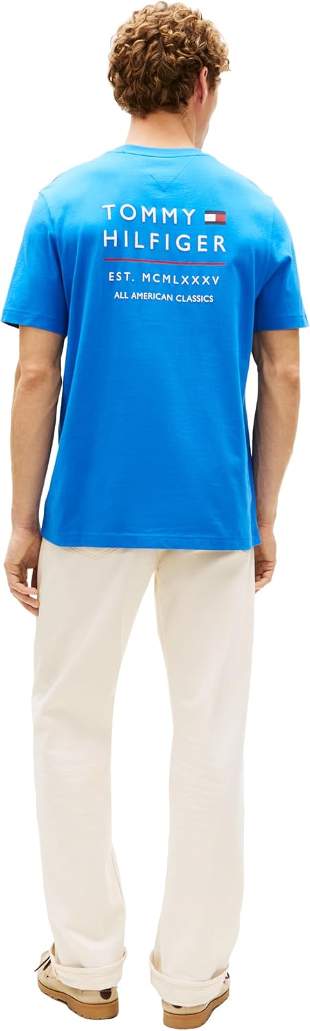 Tommy Hilfiger Men's Short Sleeve Cotton Graphic T-Shirts with Embroidered Stacked Graphic